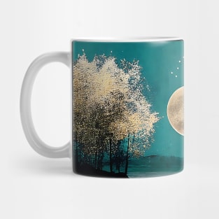 Teal Blue Serene Lake Reflections Full Moon Metallic Mug